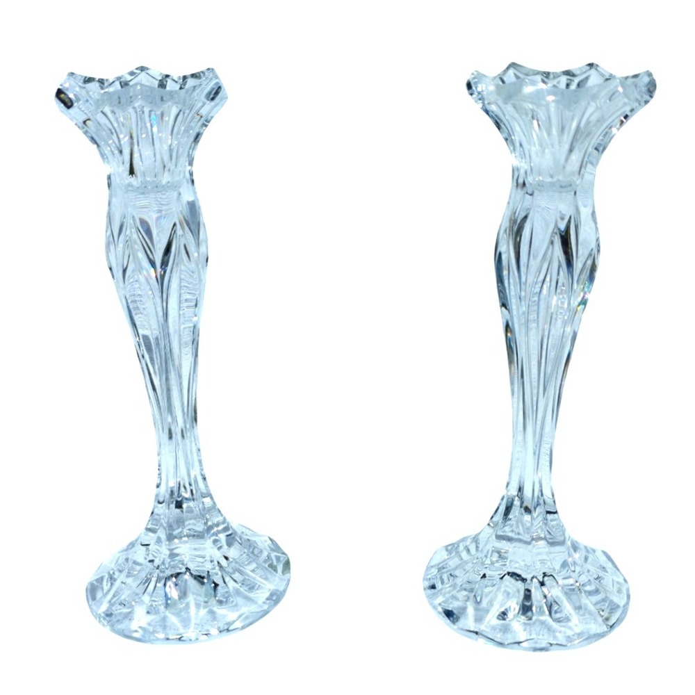 Cristal G. Durand France Calliope Crystal Candlestick Holders Pair Elegant Decor